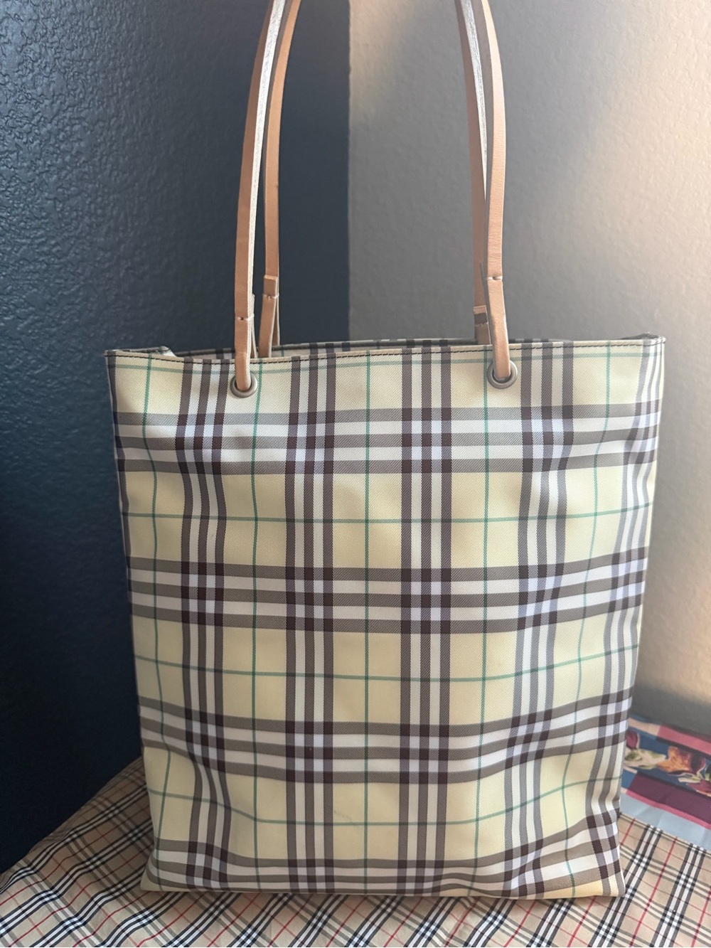 Burberry Classic Plaid Shopper Tote Bag.
